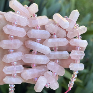 Rose Quartz Points 25 double terminated natural gemstone beads - Oz Beads