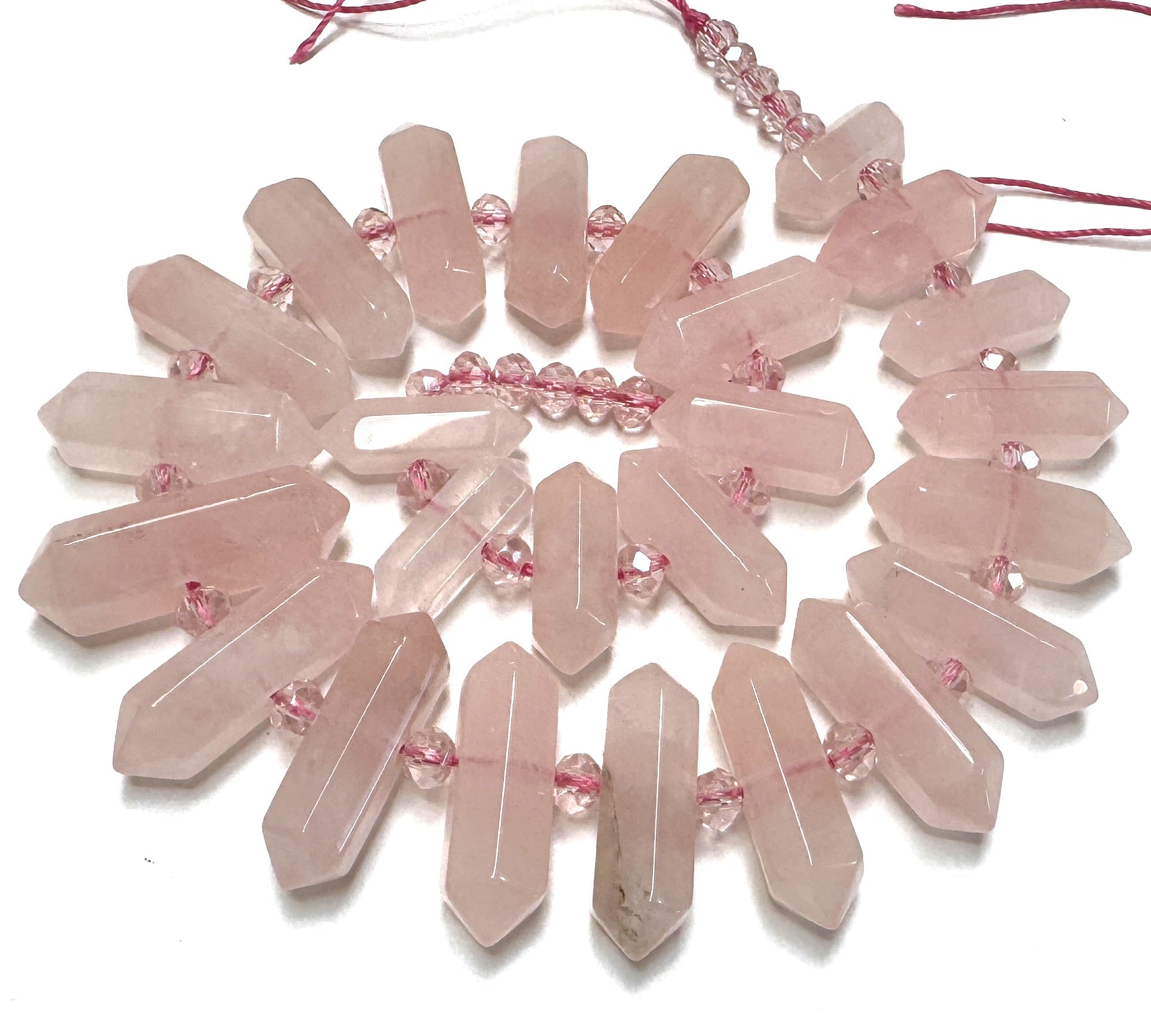 Rose Quartz Points 25 double terminated natural gemstone beads - Oz Beads