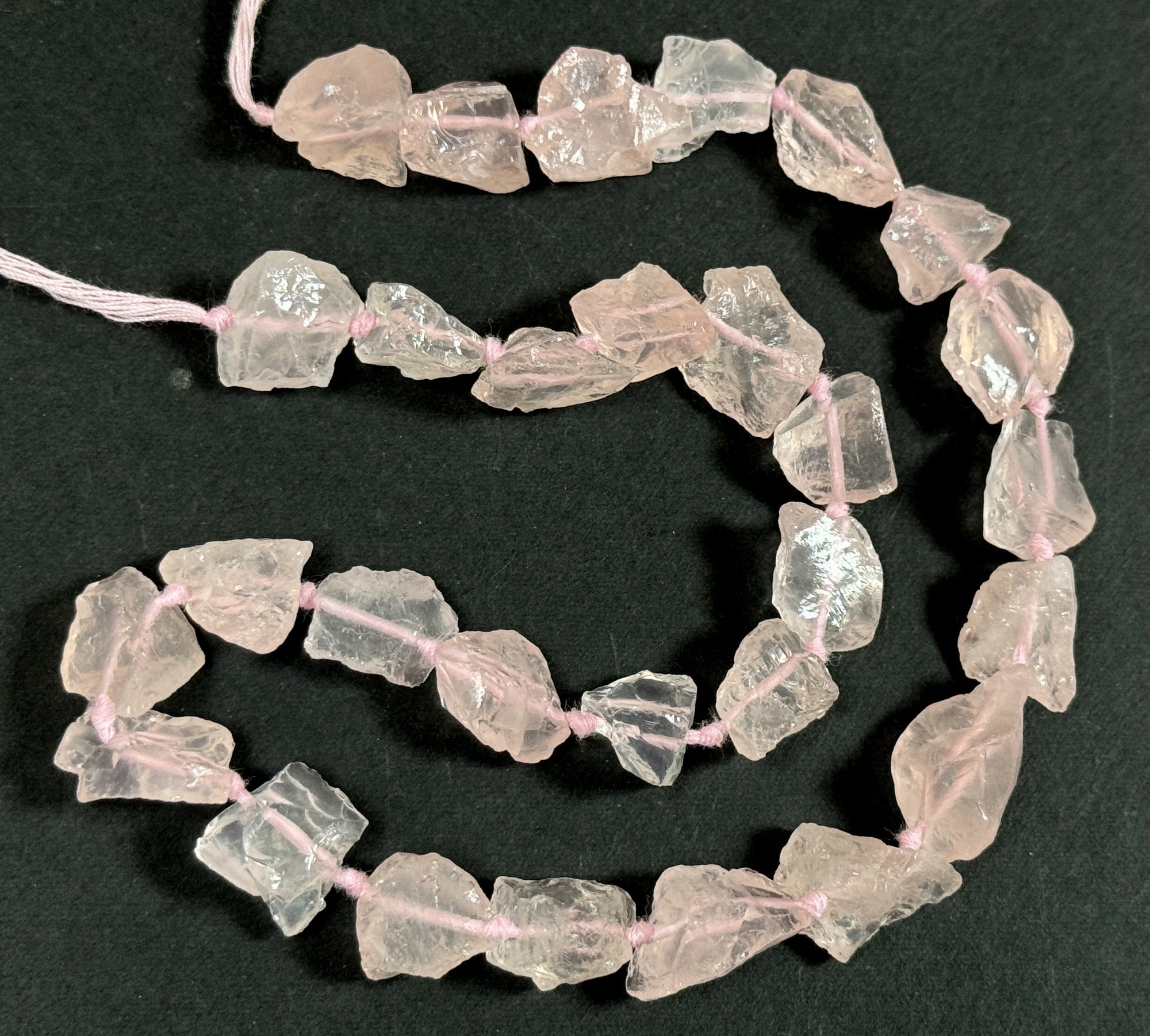 Rose Quartz raw rough nuggets center drilled natural rock crystal beads 16" strand - Oz Beads 