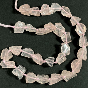 Rose Quartz raw rough nuggets center drilled natural rock crystal beads 16" strand - Oz Beads 