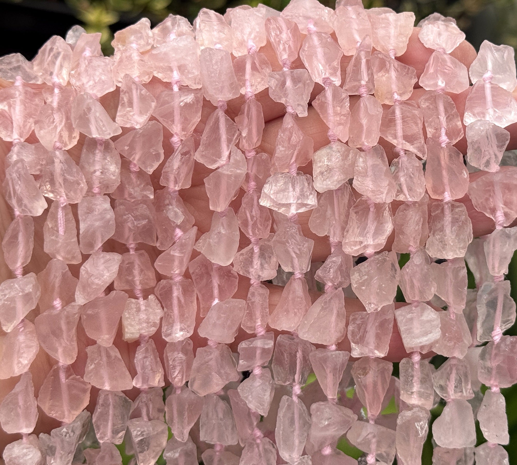 Rose Quartz raw rough nuggets center drilled natural rock crystal beads 16" strand - Oz Beads 