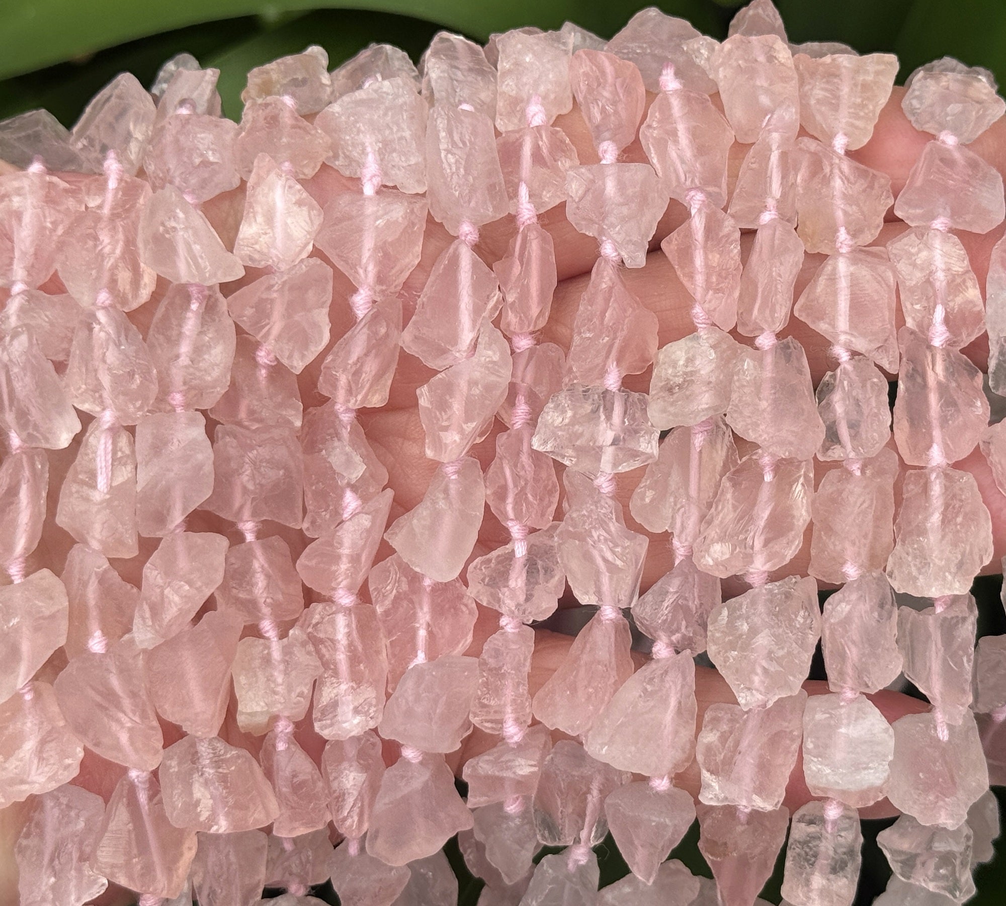 Rose Quartz raw rough nuggets center drilled natural rock crystal beads 16" strand - Oz Beads 
