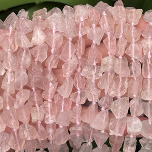 Rose Quartz raw rough nuggets center drilled natural rock crystal beads 16" strand - Oz Beads 