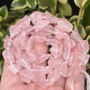 Rose Quartz raw rough nuggets center drilled natural rock crystal beads 16" strand - Oz Beads 