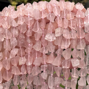 Rose Quartz raw rough nuggets center drilled natural rock crystal beads 16" strand - Oz Beads 