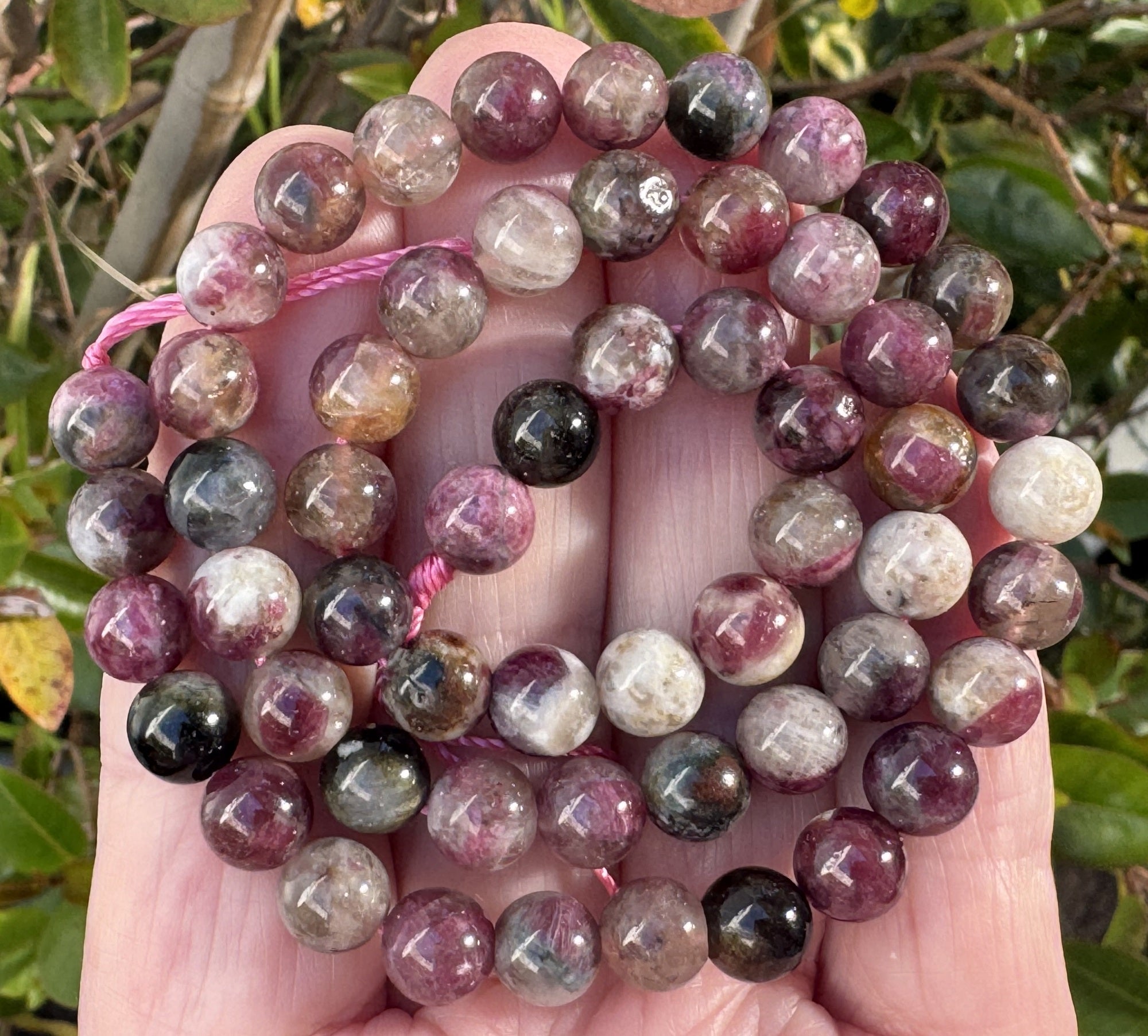 Rubellite Tourmaline 7mm round natural gemstone beads 16" strand - Oz Beads 