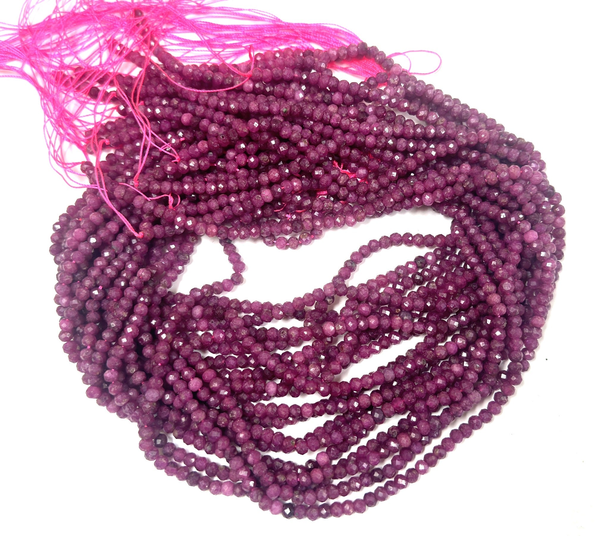 Ruby 3x4mm faceted rondelle natural gemstone beads 15.5" strand - Oz Beads 