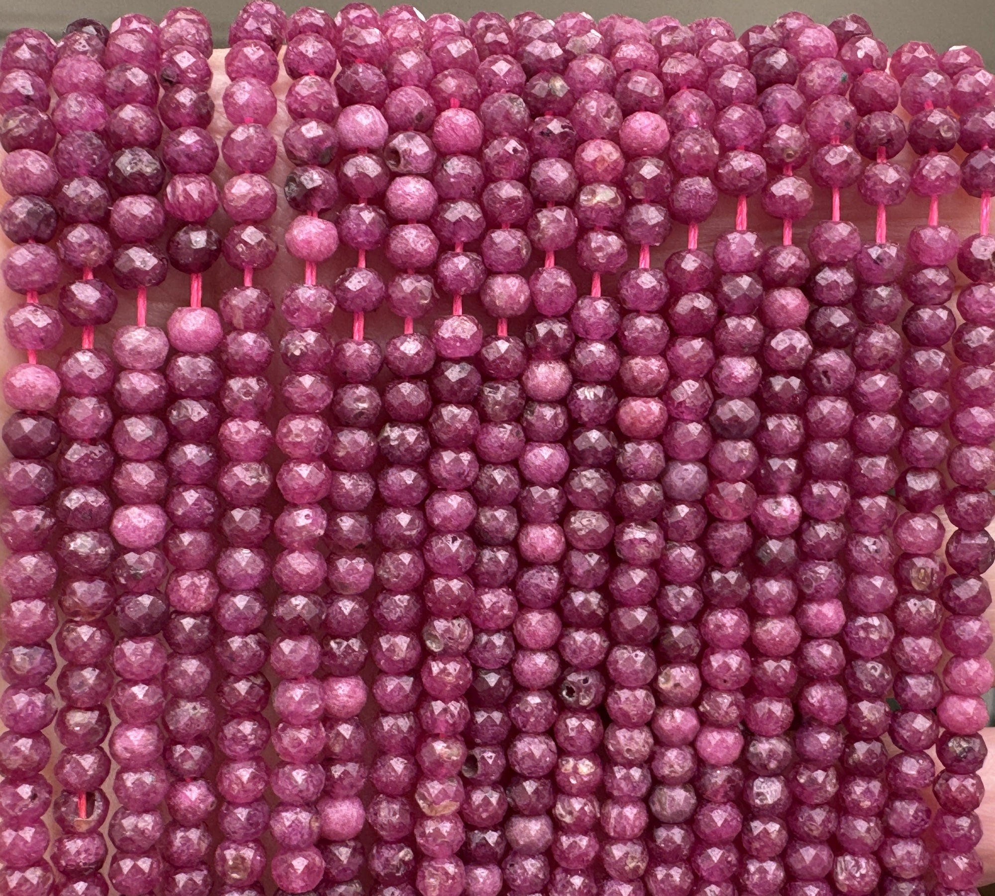 Ruby 3x4mm faceted rondelle natural gemstone beads 15.5" strand - Oz Beads 
