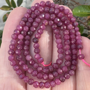 Ruby 3x4mm faceted rondelle natural gemstone beads 15.5" strand - Oz Beads 