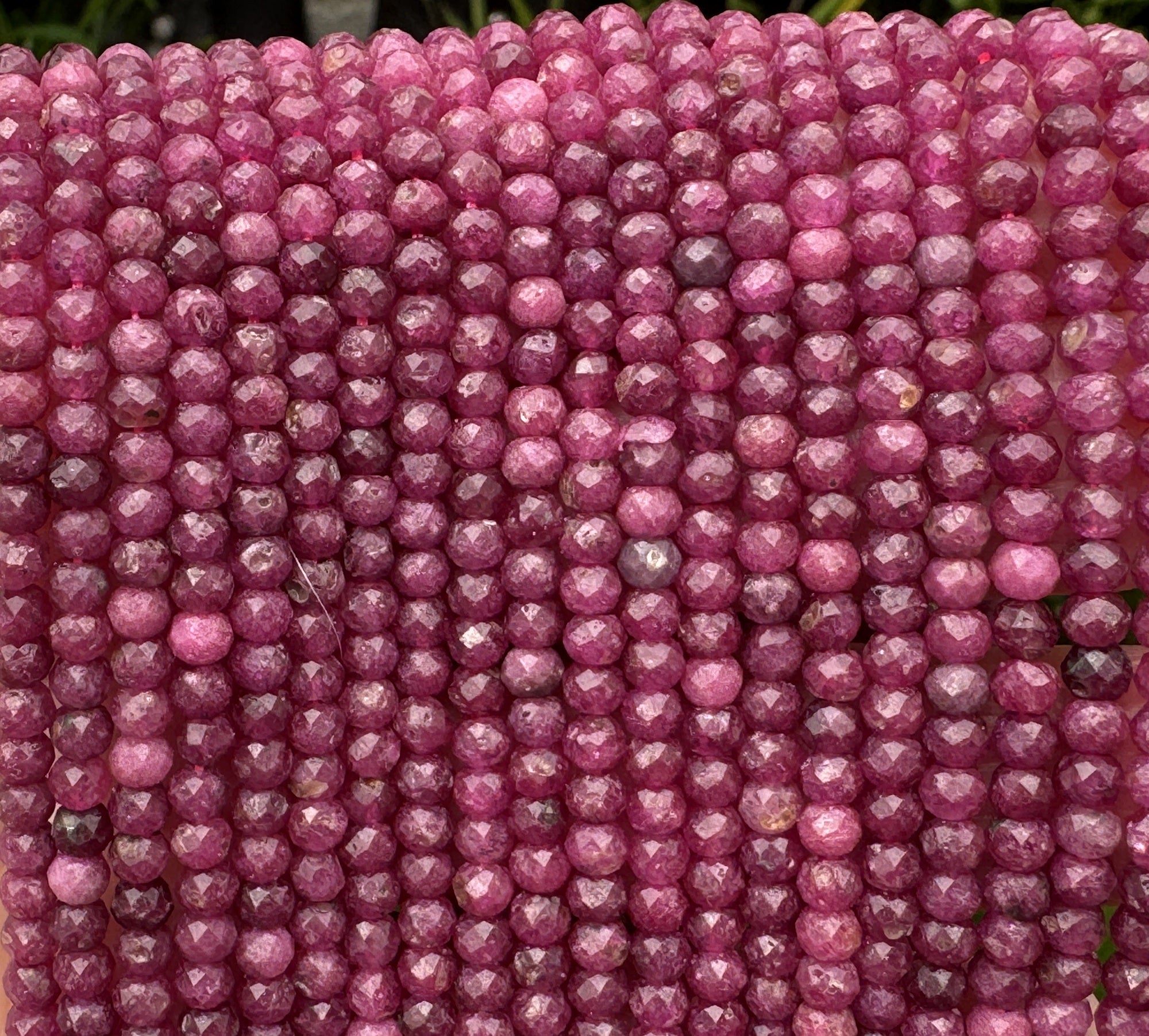 Ruby 3x4mm faceted rondelle natural gemstone beads 15.5" strand - Oz Beads 