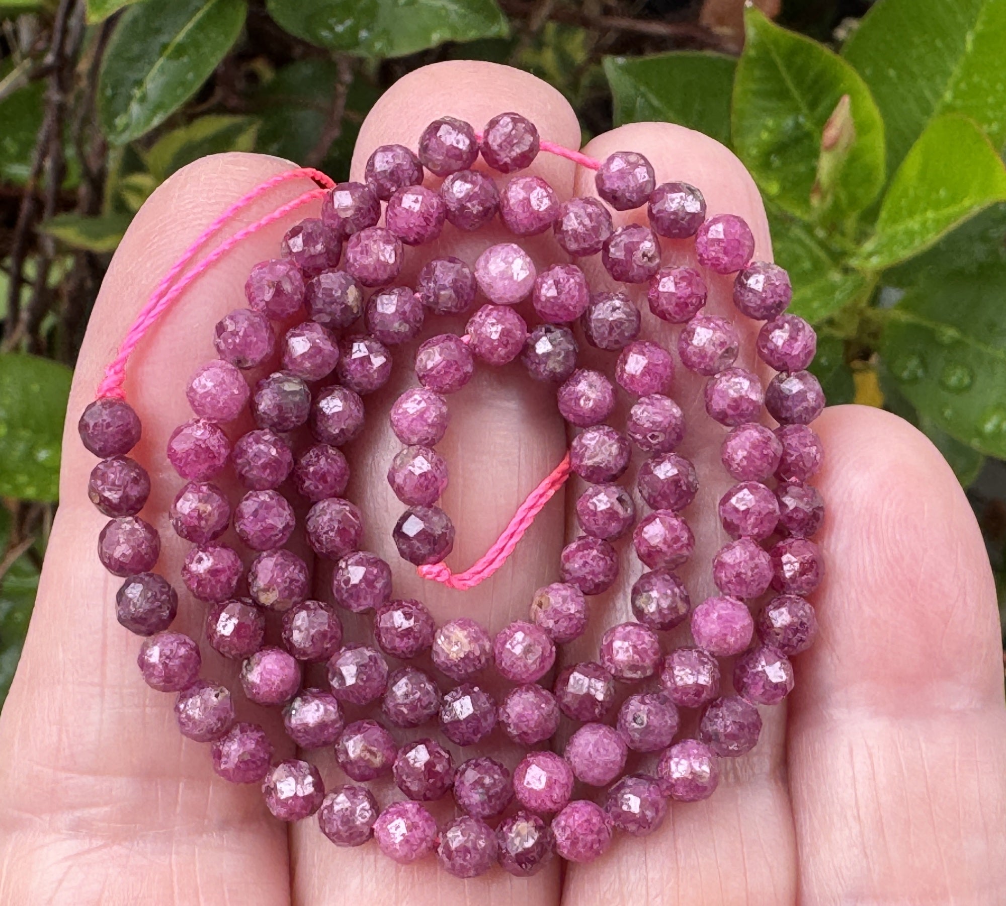 Ruby 4mm faceted round natural gemstone beads 15.5" strand - Oz Beads 