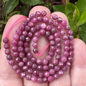 Ruby 4mm faceted round natural gemstone beads 15.5" strand - Oz Beads 