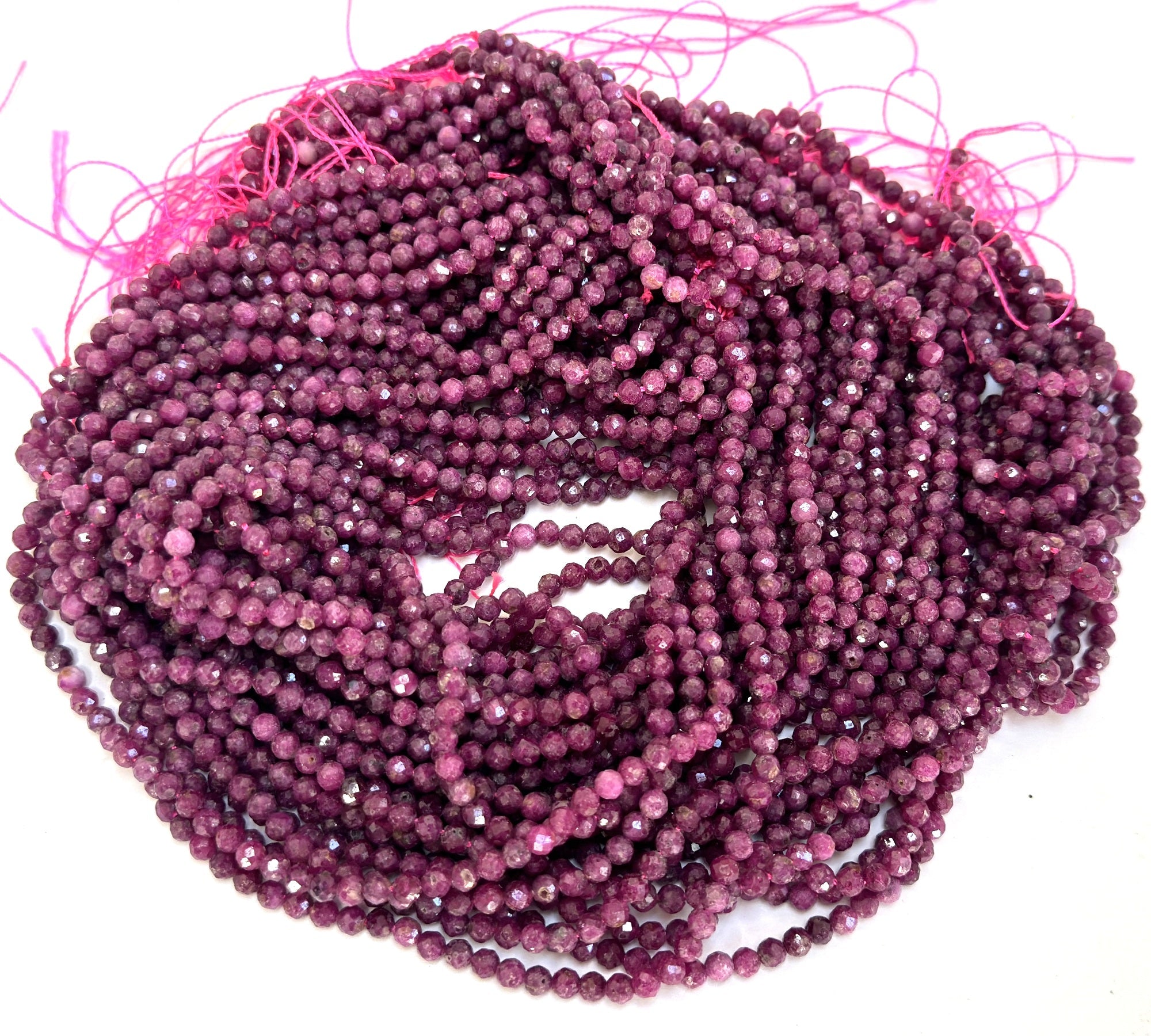 Ruby 4mm faceted round natural gemstone beads 15.5" strand - Oz Beads 