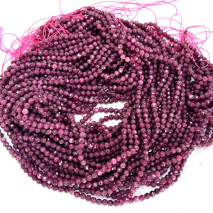 Ruby 4mm faceted round natural gemstone beads 15.5" strand - Oz Beads 