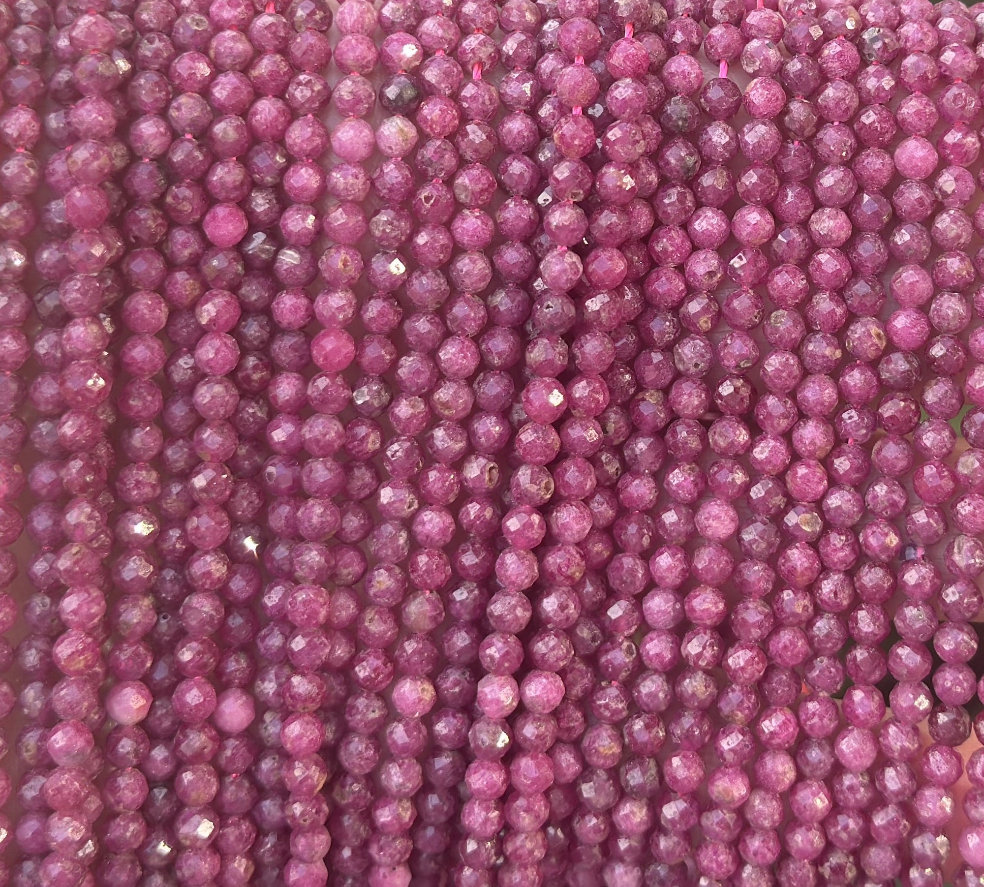 Ruby 4mm faceted round natural gemstone beads 15.5" strand - Oz Beads 