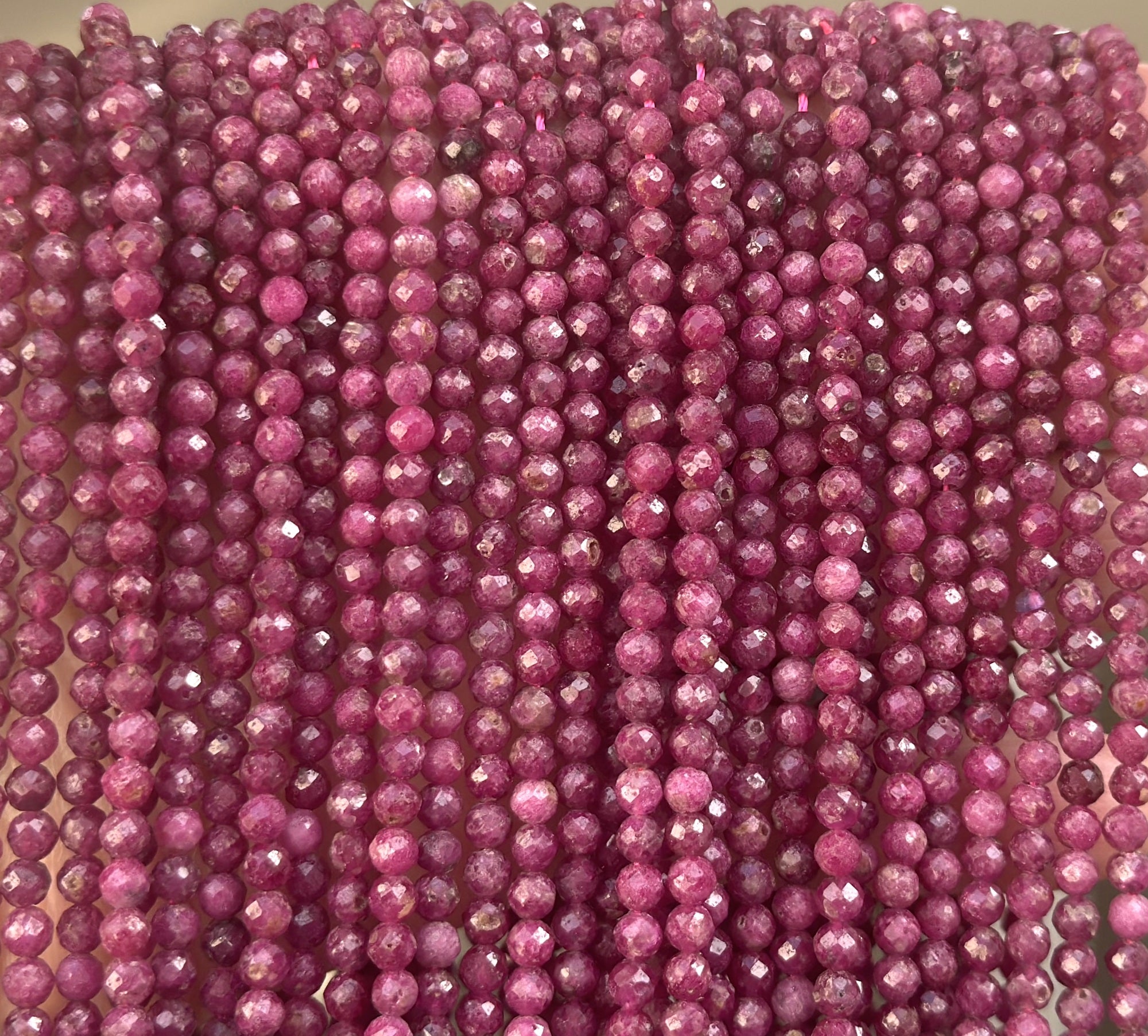 Ruby 4mm faceted round natural gemstone beads 15.5" strand - Oz Beads 