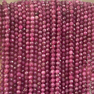 Ruby 4mm faceted round natural gemstone beads 15.5" strand - Oz Beads 