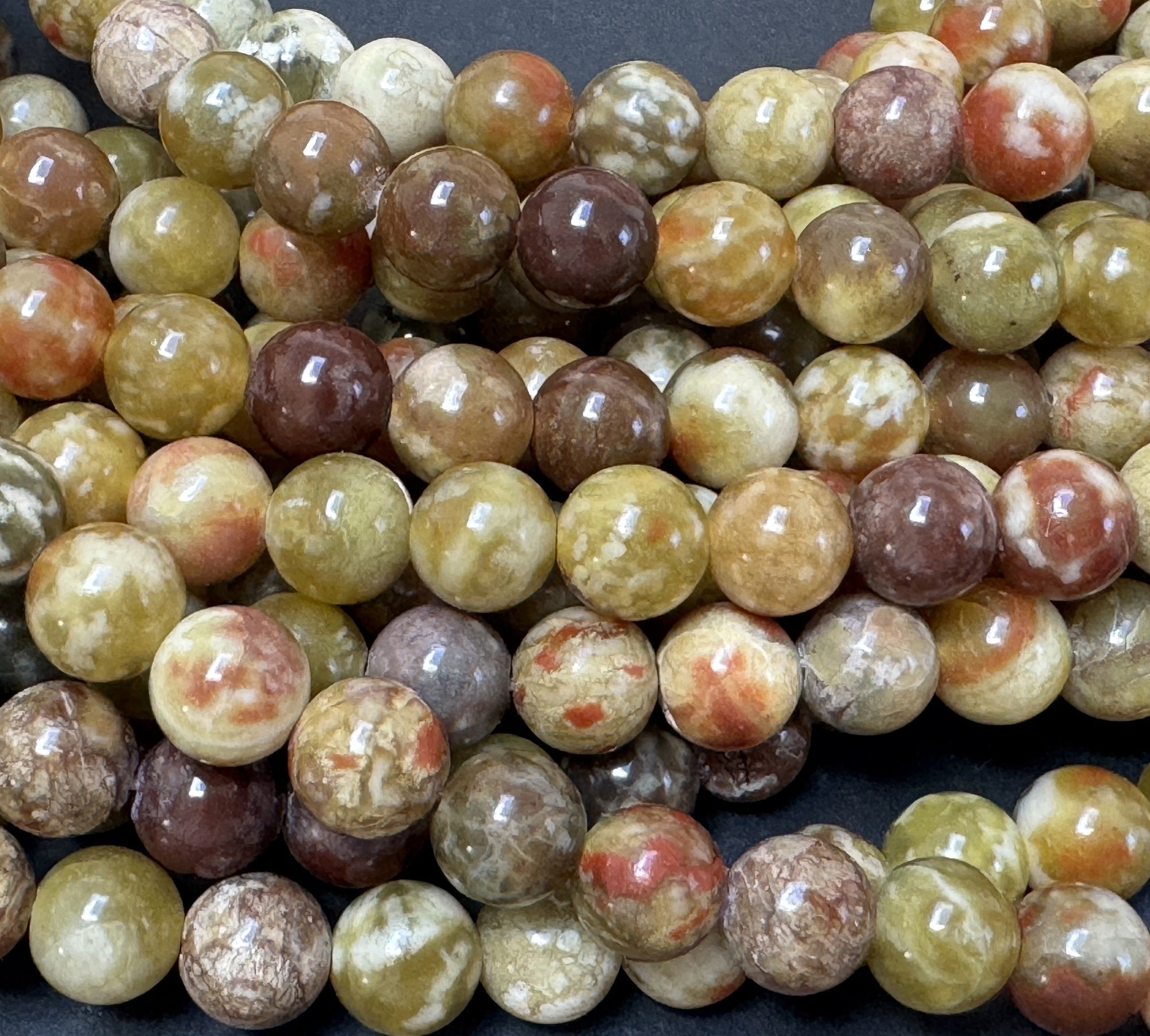 Russian Serpentine Jade 8mm round natural gemstone beads 40cm strand - Oz Beads 