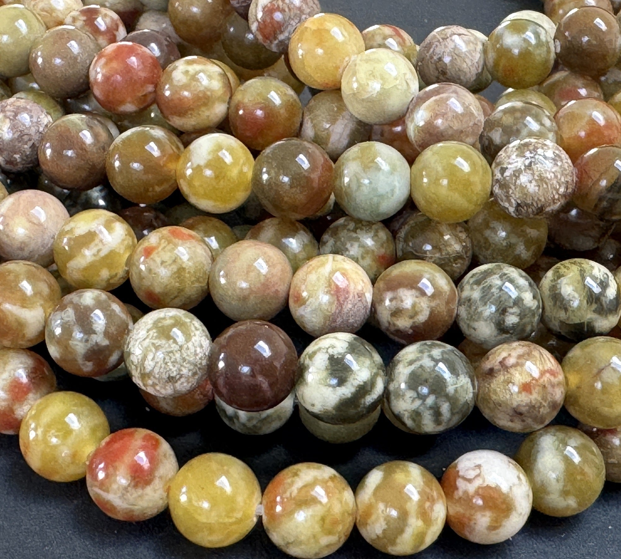 Russian Serpentine Jade 8mm round natural gemstone beads 40cm strand - Oz Beads 