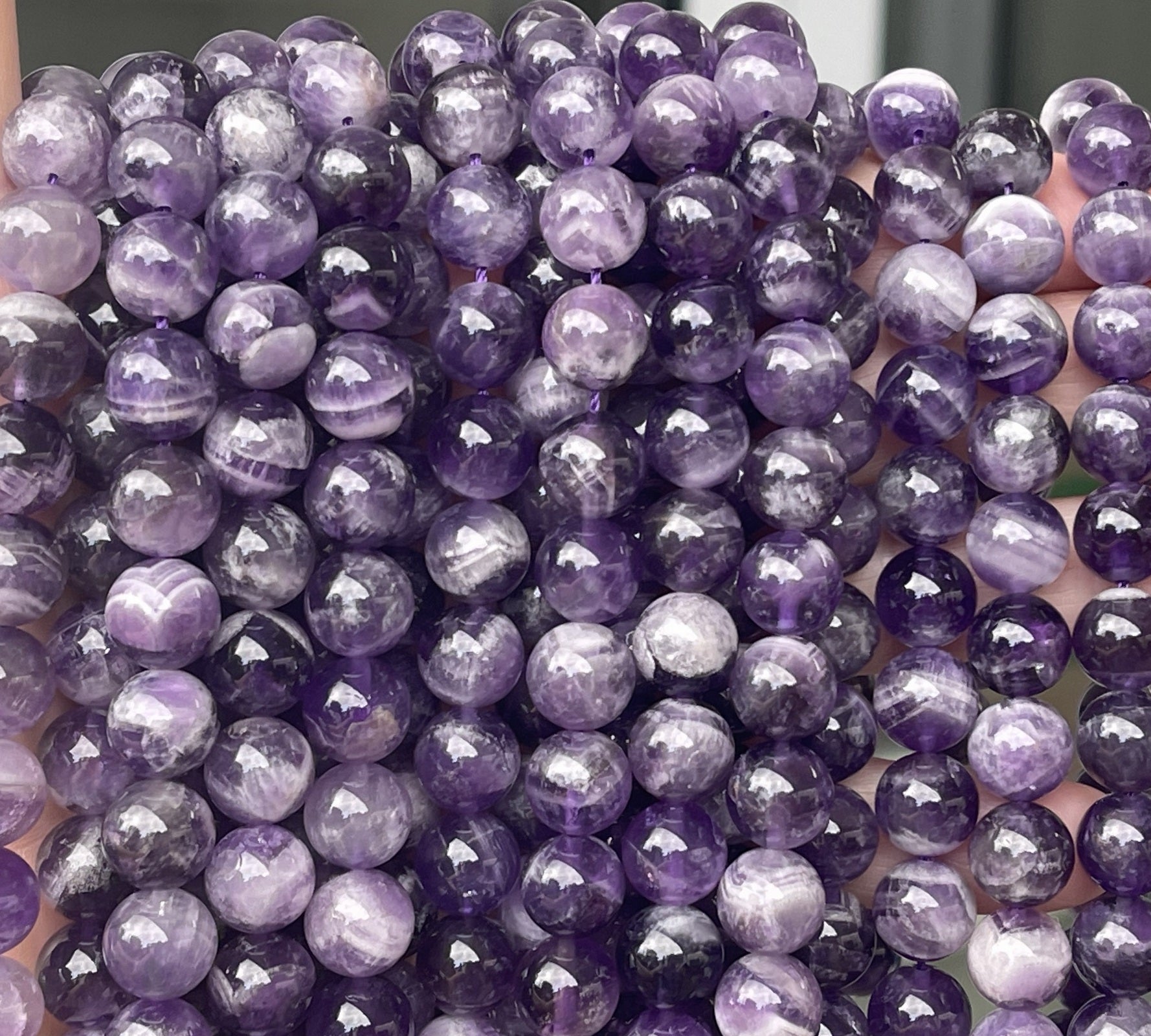 Sage Amethyst 10mm round natural gemstone beads 15" strand - Oz Beads 