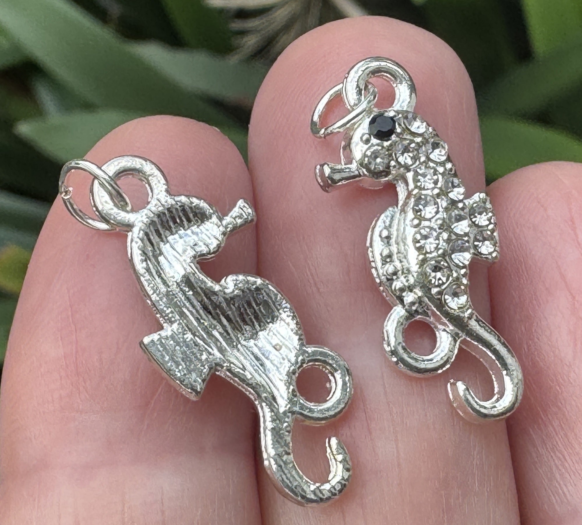 Seahorse charm 11x24mm silver plated pave crystal with Rhinestone - Oz Beads