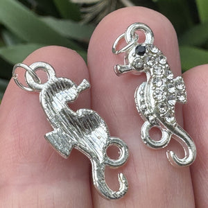 Seahorse charm 11x24mm silver plated pave crystal with Rhinestone - Oz Beads