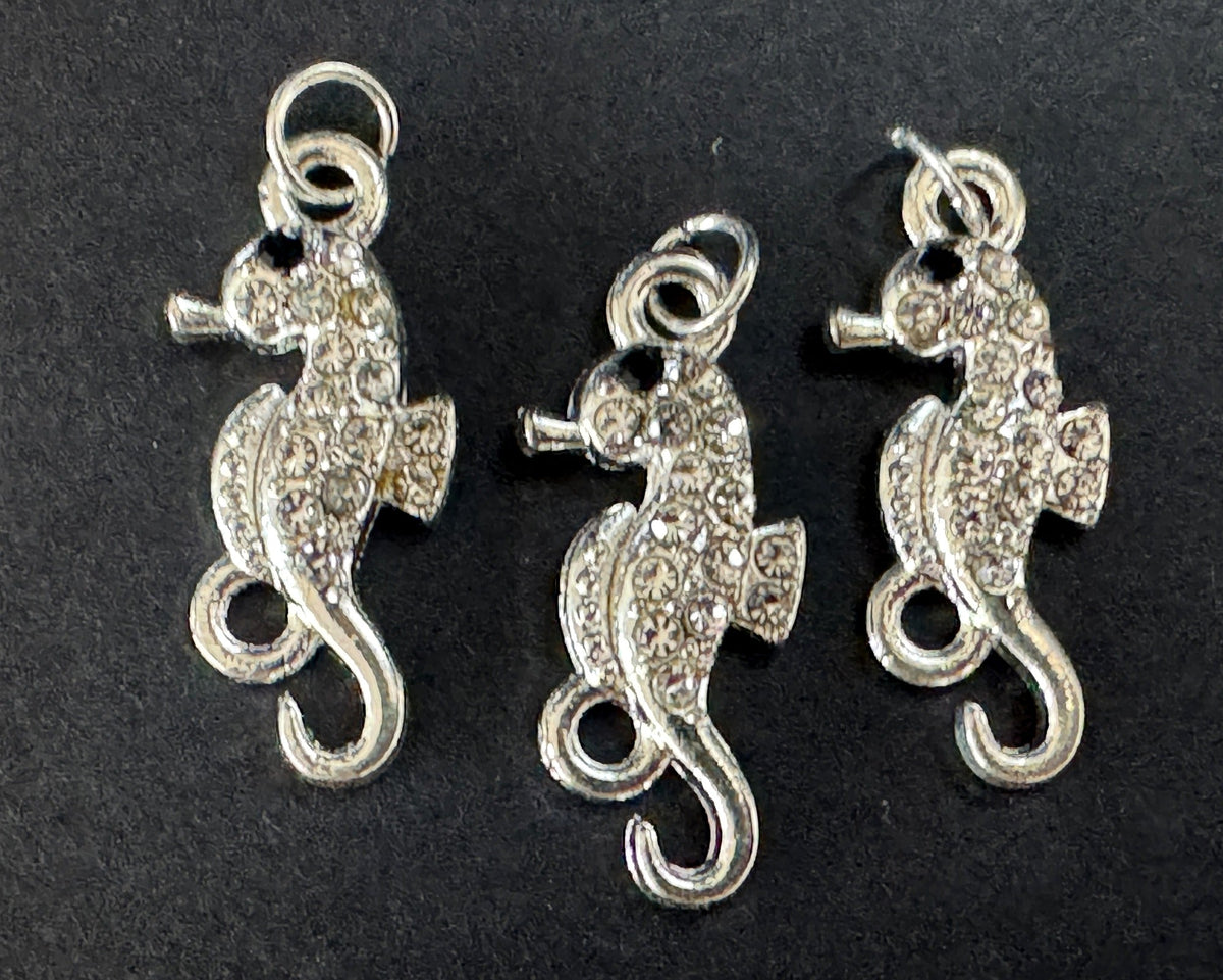 Seahorse charm 11x24mm silver plated pave crystal with Rhinestone - Oz Beads