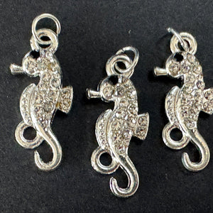 Seahorse charm 11x24mm silver plated pave crystal with Rhinestone - Oz Beads