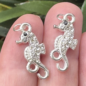 Seahorse charm 11x24mm silver plated pave crystal with Rhinestone - Oz Beads