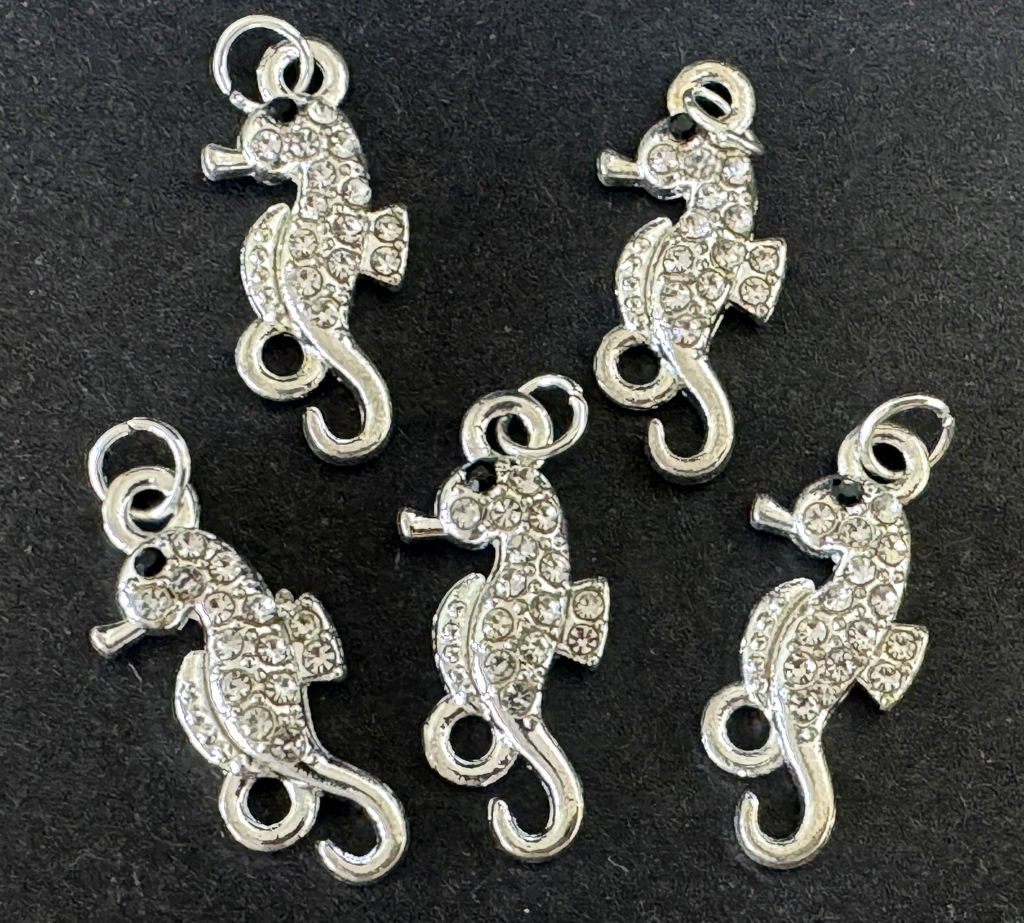 Seahorse charm 11x24mm silver plated pave crystal with Rhinestone - Oz Beads