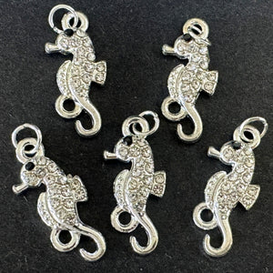 Seahorse charm 11x24mm silver plated pave crystal with Rhinestone - Oz Beads