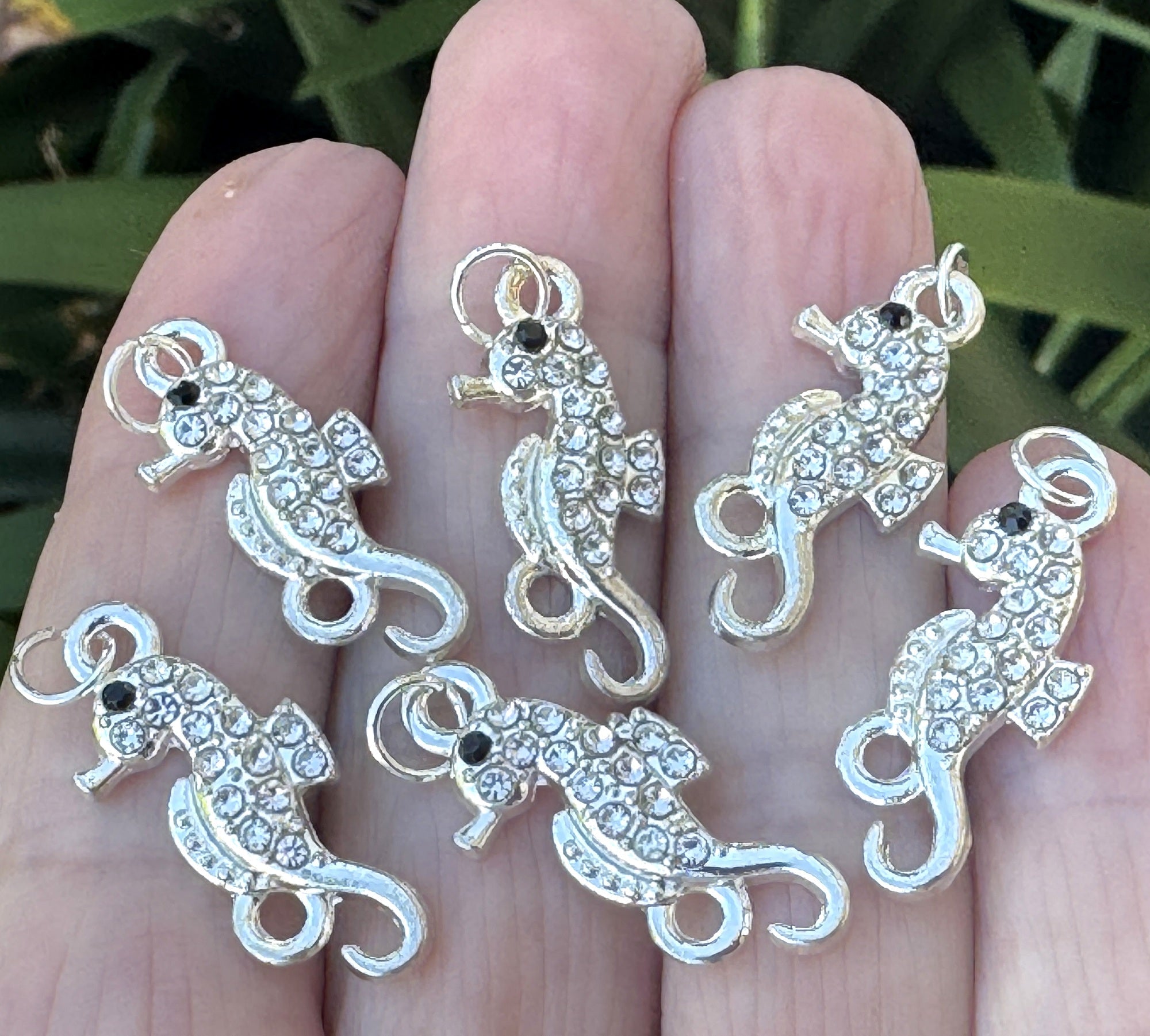 Seahorse charm 11x24mm silver plated pave crystal with Rhinestone - Oz Beads