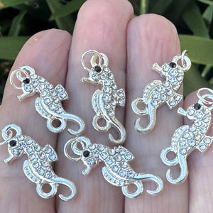 Seahorse charm 11x24mm silver plated pave crystal with Rhinestone - Oz Beads