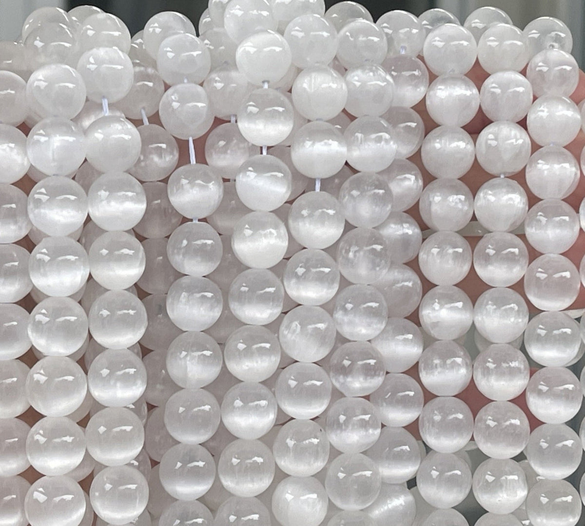 Selenite 10mm round natural gemstone beads 15" strand - Oz Beads 