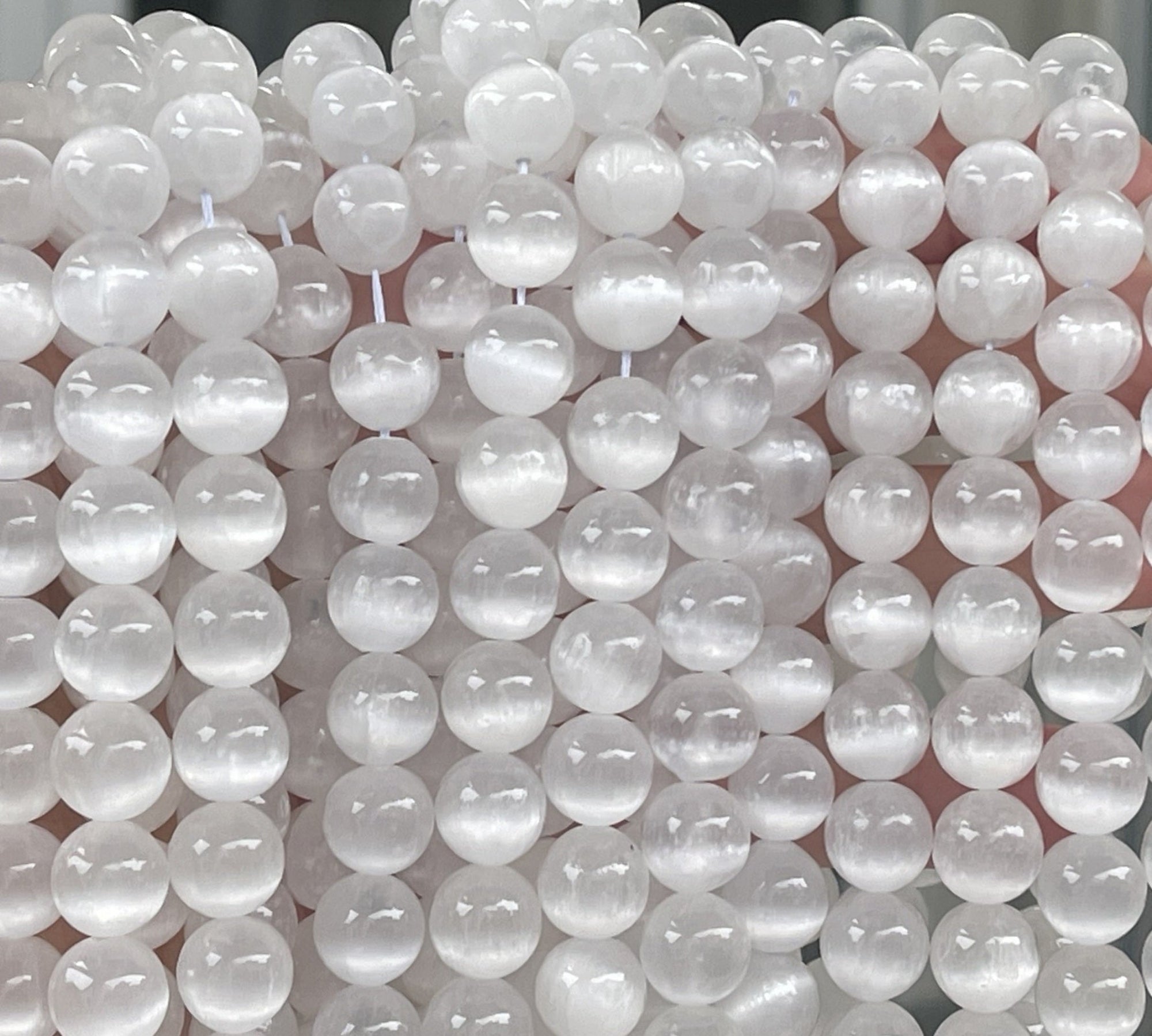 Selenite 10mm round natural gemstone beads 15" strand - Oz Beads 