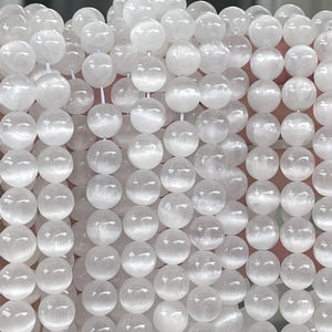 Selenite 10mm round natural gemstone beads 15" strand - Oz Beads 