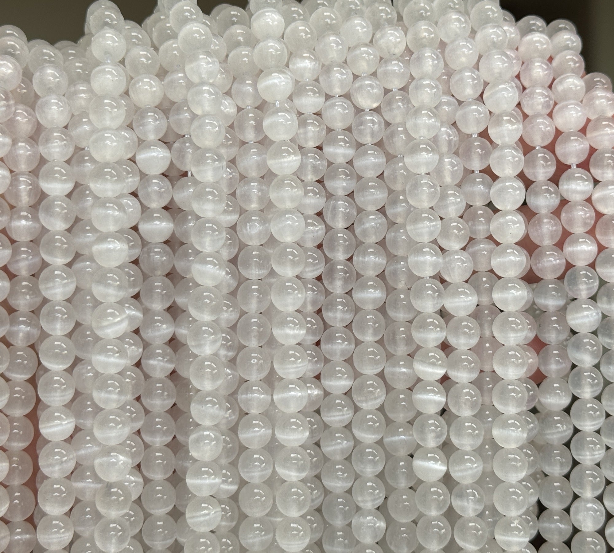Selenite 6mm round natural gemstone beads 15.5" strand - Oz Beads 