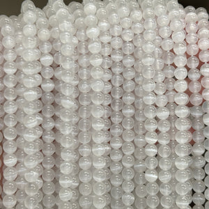 Selenite 6mm round natural gemstone beads 15.5" strand - Oz Beads 