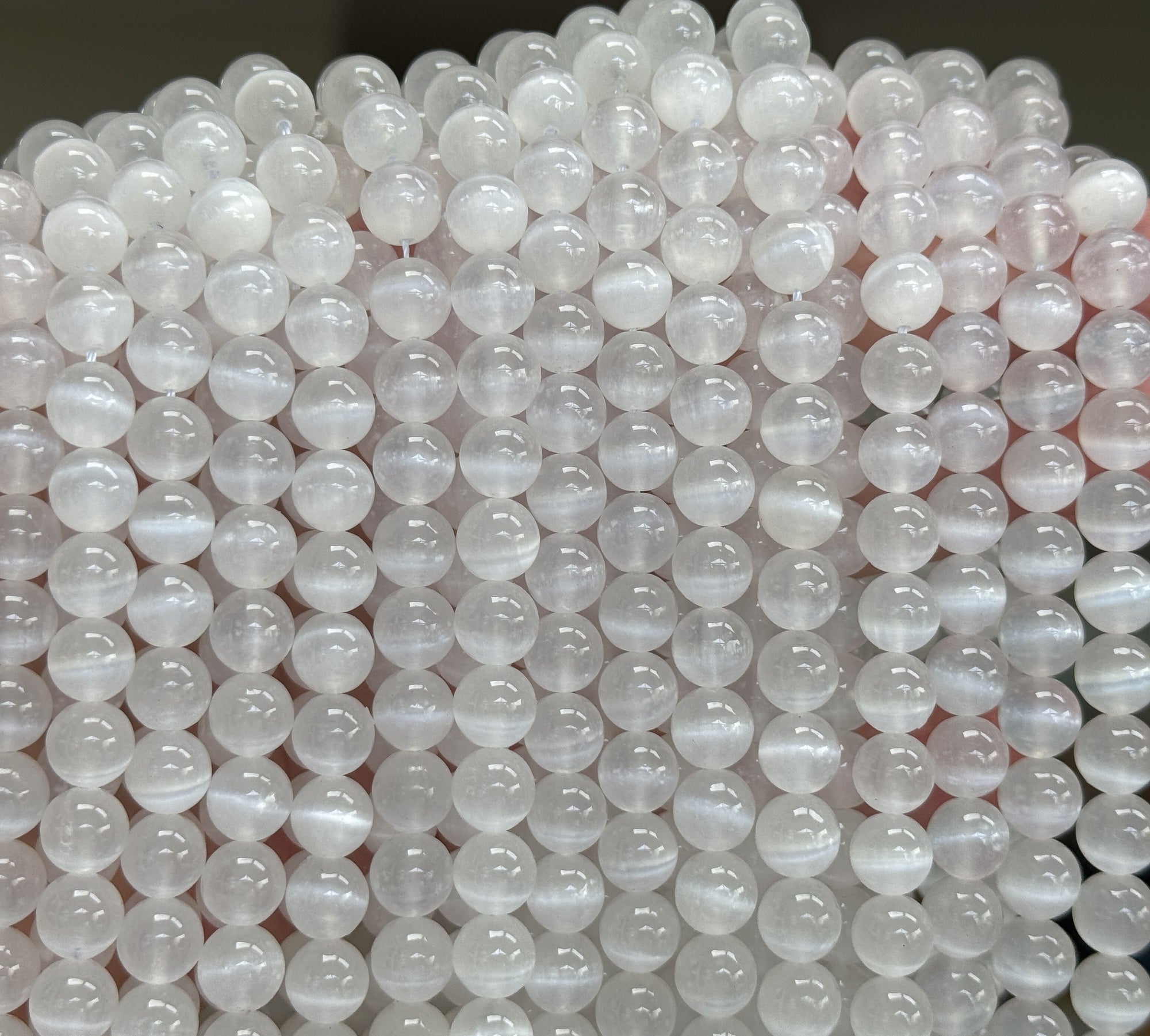 Selenite 8mm round natural gemstone beads 15" strand - Oz Beads 