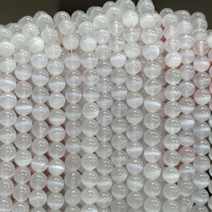 Selenite 8mm round natural gemstone beads 15" strand - Oz Beads 