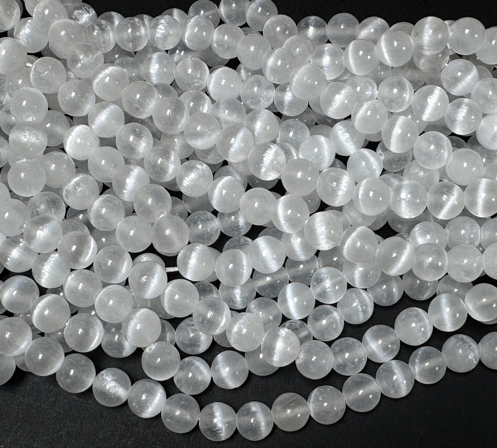Selenite 8mm round natural gemstone beads 15" strand - Oz Beads 