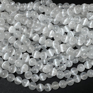 Selenite 8mm round natural gemstone beads 15" strand - Oz Beads 