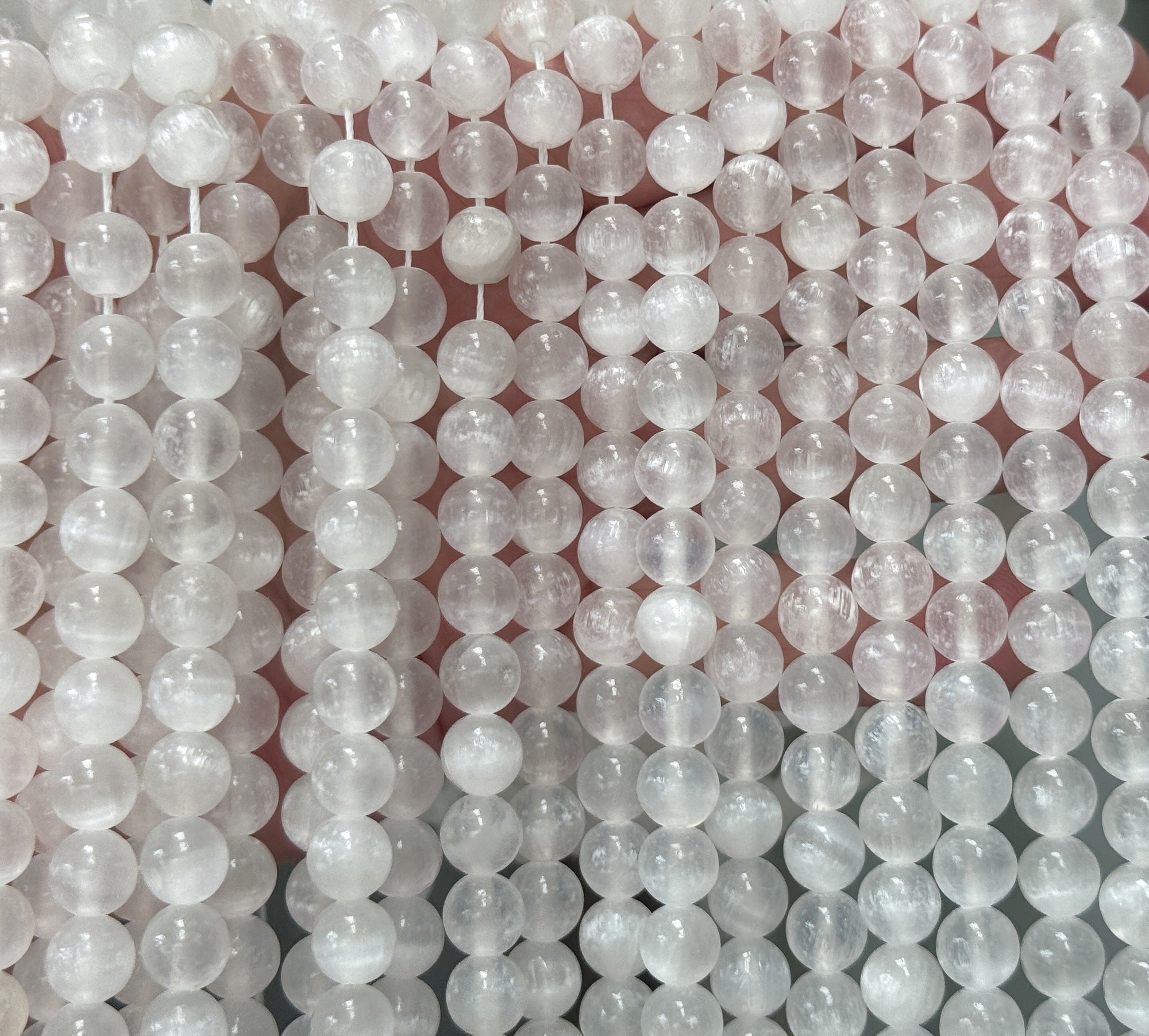 Selenite 8mm round natural gemstone beads 15" strand - Oz Beads 
