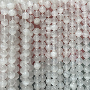 Selenite 8mm round natural gemstone beads 15" strand - Oz Beads 
