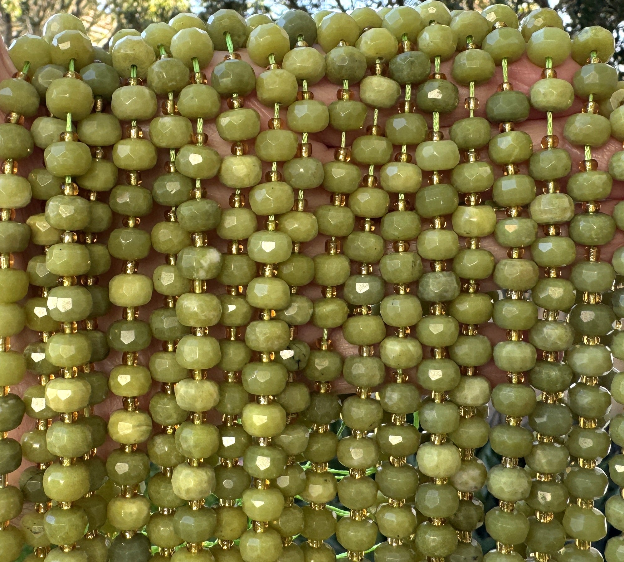 Serpentine 6x8mm faceted rondelle gemstone beads 38cm strand - Oz Beads