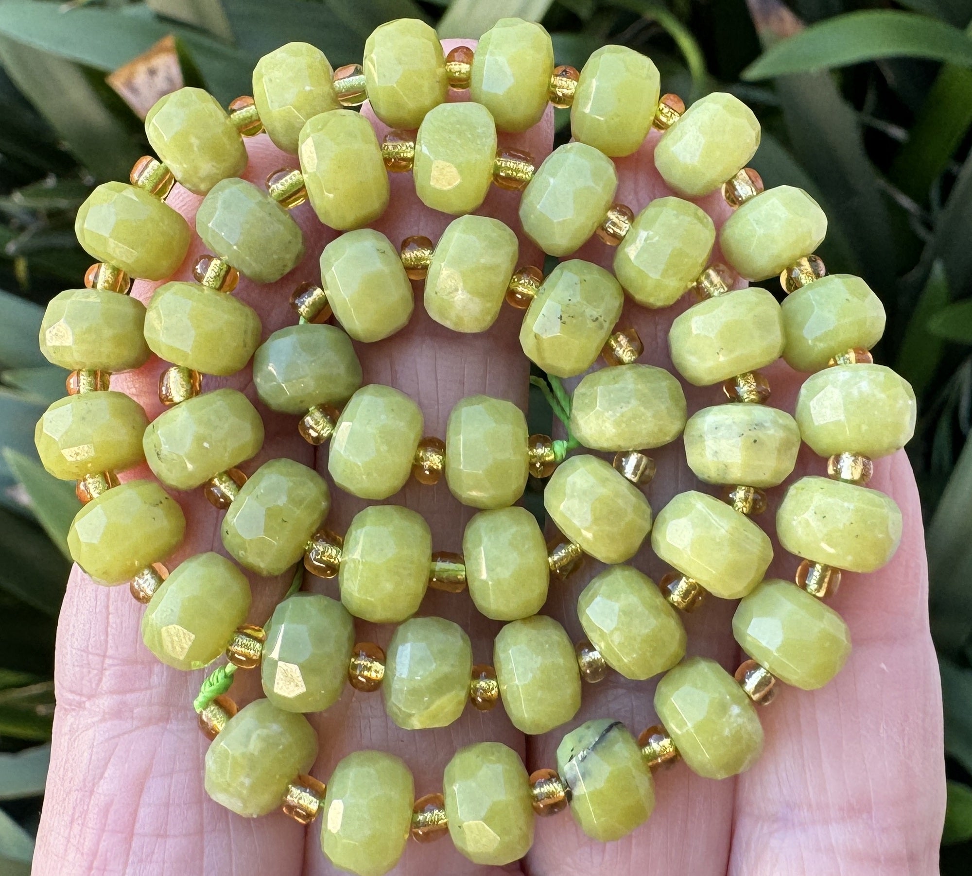 Serpentine 6x8mm faceted rondelle gemstone beads 38cm strand - Oz Beads