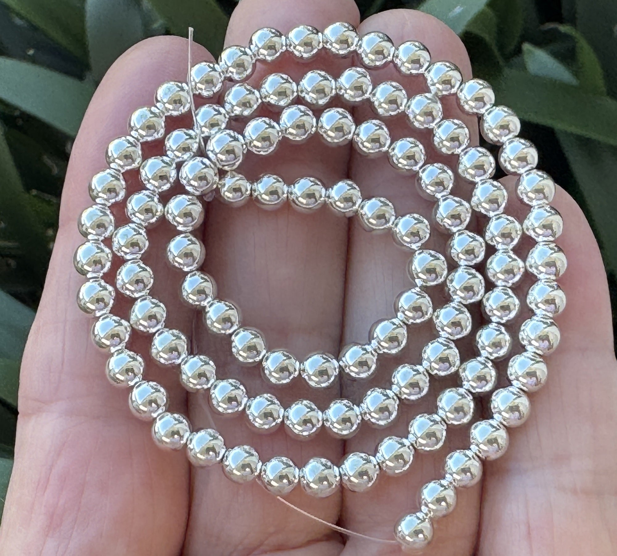 Silver Electroplated Hematite 4mm round spacer beads 40cm strand - Oz Beads 