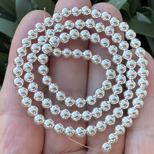 Silver Electroplated Hematite 4mm round spacer beads 40cm strand - Oz Beads 