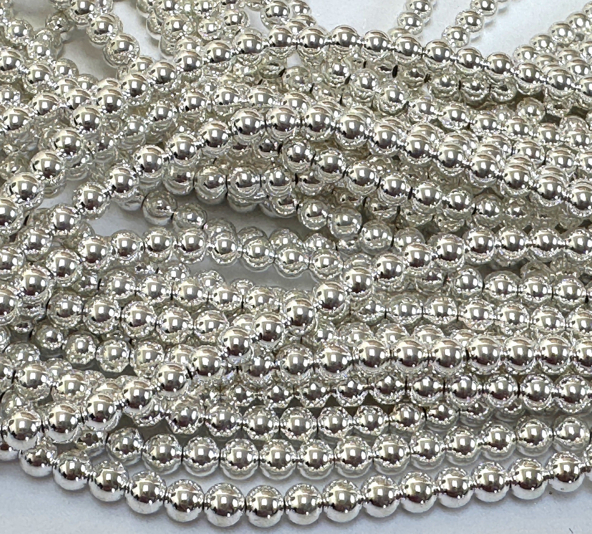Silver Electroplated Hematite 4mm round spacer beads 40cm strand - Oz Beads 