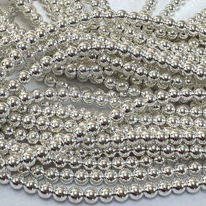 Silver Electroplated Hematite 4mm round spacer beads 40cm strand - Oz Beads 